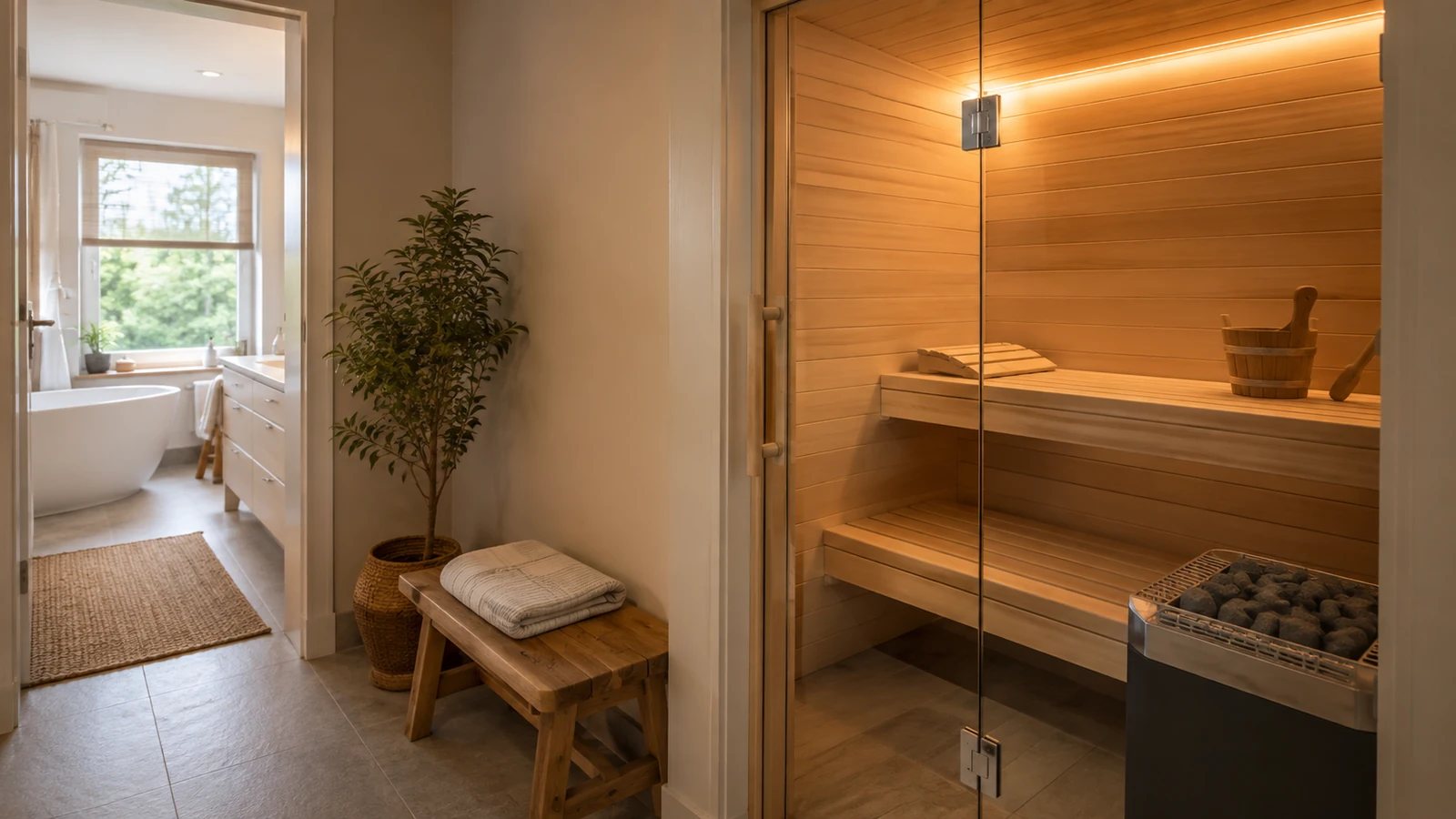 Sauna im Bad: eingebaute Saunakabine im Badezimmer