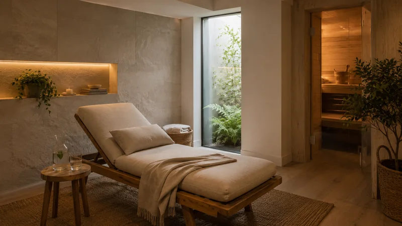 Ruheliege zwischen Badezimmer und Sauna