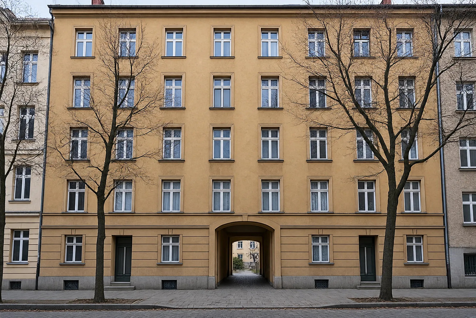 Mietshaus der Gründerzeit, durch die Tordurchfahrt geht es zum Hof